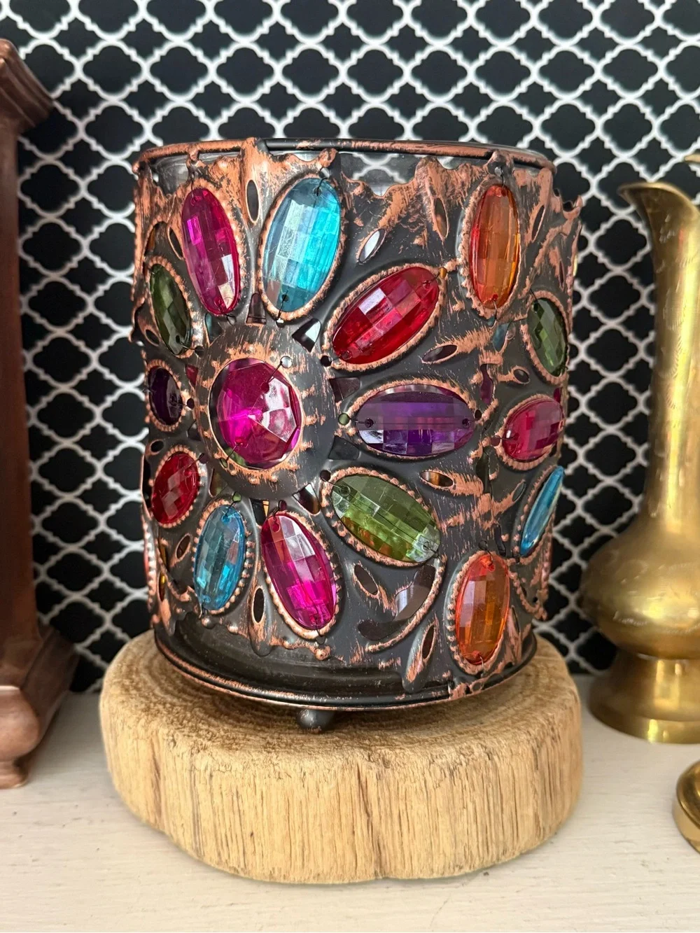 Vintage Pier 1 Imports Caravan Gem Candle Holder Lantern Sleeve 2 Piece